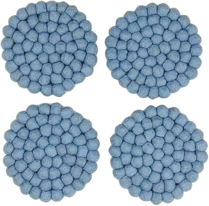 Humble Hilo Handmade Felt Coaster, 3.9 inches, Set of 4 (Dusty Blue)
