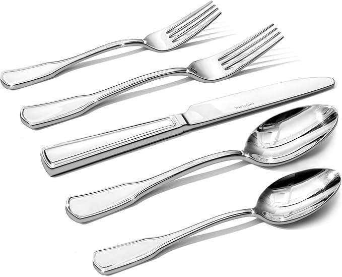 KINGSTONE 60-Piece Silverware Set, 18/10 Stainless Steel Flatware Set for 12, Tableware Cutlery Set, Utensil Sets for Home Restaurant, Mirror Finish, Dishwasher Safe