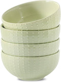 HASENSE Cereal Bowls, 26oz Soup Bowls Set of 4, Embossed Stoneware Porcelain Cereal Bowls, Large Ceramic Soup Bowls for Cereal, Oatmeal, Fruit, Salad, Noodle, Microwave Dishwasher Safe, Green