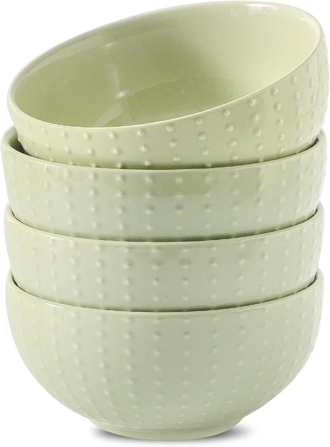 HASENSE Cereal Bowls, 26oz Soup Bowls Set of 4, Embossed Stoneware Porcelain Cereal Bowls, Large Ceramic Soup Bowls for Cereal, Oatmeal, Fruit, Salad, Noodle, Microwave Dishwasher Safe, Green