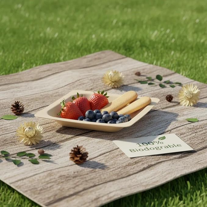 400 Pack Disposable Square Palm Leaf Bowls, Heavy Duty Serving Dishes, Natural Friendly Alternative to Paper or Bamboo Tableware for Parties, Weddings, BBQ & Catering, 4.3inches