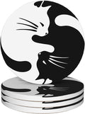 Coasters for Drinks,Black and White Cat Ying Yang Absorbent Coaster Set of 4 with Cork Base,Ceramic Drink Coasters for Cold Drinks Wine Glasses Cups Mugs,Housewarming Gifts for Home Decor