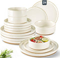 AmorArc Ceramic Dinnerware Sets for 8, 24 Pieces Handpainted Plates and Bowls Set with Rustic Terracotta Underside, Scratch Resistant Stoneware Dishes Set, Dishwasher & Microwave Safe
