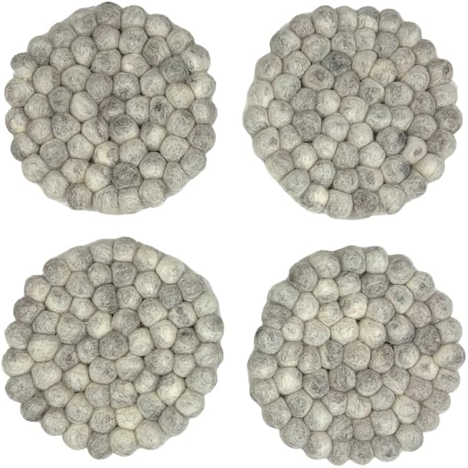 Humble Hilo Handmade Felt Coaster, 3.9 inches, Set of 4 (Grey Marbelized)