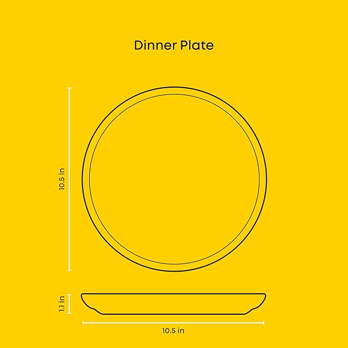 JoyJolt Mesa Stoneware Dinner Plates Set of 6, 10.5” Dish Set, Dishwasher and Microwave Safe Plate Set, Modern Rustic Dinnerware, Kitchen Serving Dishes - Matte White (Linen)