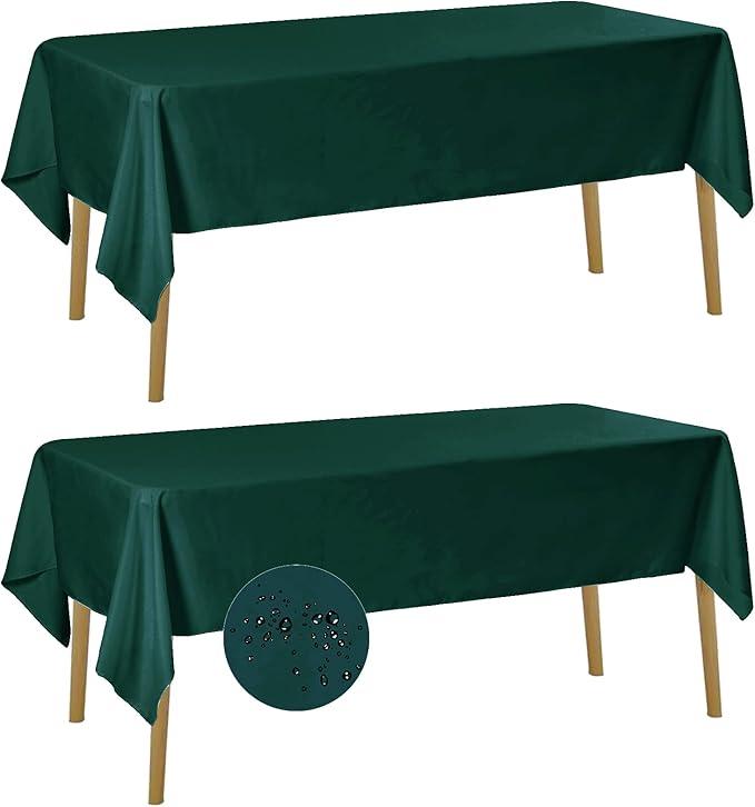 Fokitut 2 Pack Waterproof Rectangle Tablecloth, 60x102 Inch, Stain Resistant and Wrinkle Polyester Table Cloth, Fabric Table Cover for Kitchen Dining, Wedding, Party, Holiday Dinner-Hunter