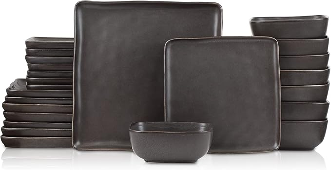 Stone lain Grace Square Stoneware Dinnerware Set, 24 Piece Service For 8, Brown