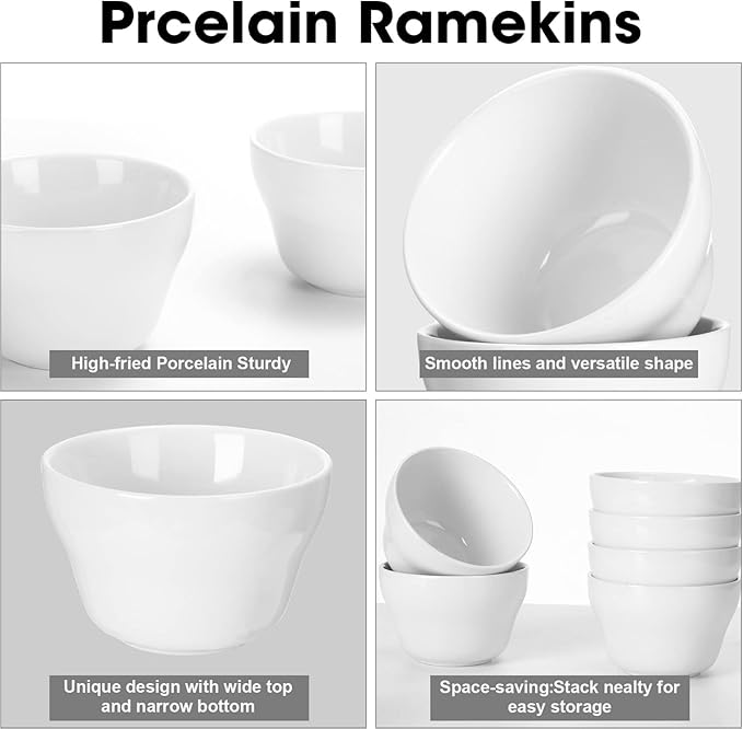 Patelai 18 Pack 8 oz Porcelain Bowls Porcelain Broth Cups, Small Dessert Bowls, Soup and Dip Bowls for Ice Cream, Desserts, Soups, Side Dishes, Salads, Cereal, Rice Microwave Dishwasher Safe, White