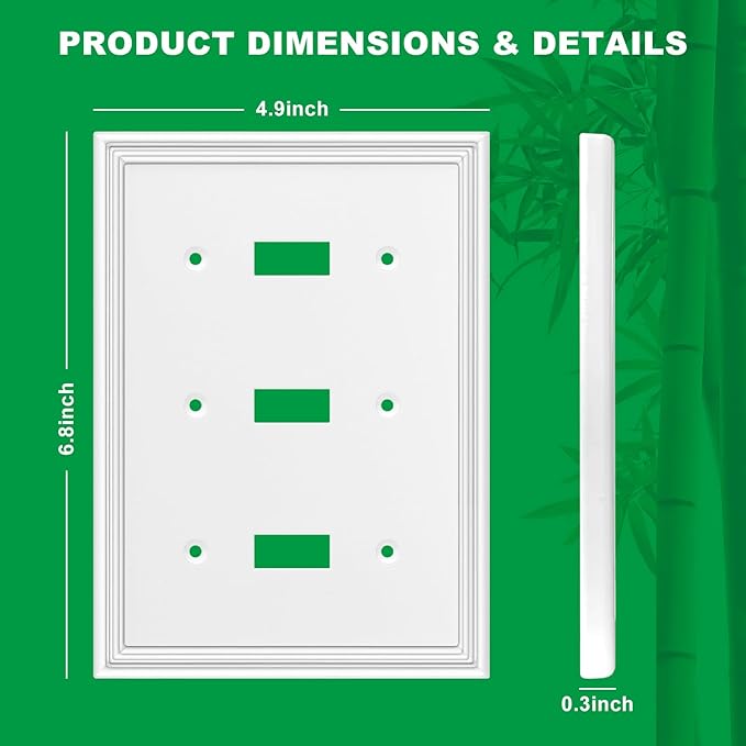 White Decorative Triple Toggle Light Switch Covers Wall Plate, Natural Material Switch Plate Covers - Modern Style (3 Gang Toggle 1 Pack)