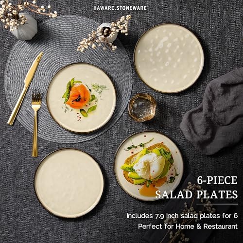 HaWare Stoneware Plates Set of 6, 7.9” Salad Plates, Reactive Glaze Ripple Ceramic Dish Set for Appetizer, Dessert, Scratch Resistant, Small Dinner Plate, Microwave and Dishwasher Safe, Saturn Khaki - Image 5