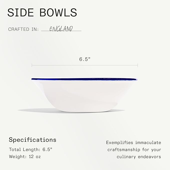 Made In Cookware - Set of 4 - Side Bowls - White With Navy Rim - Porcelain England
