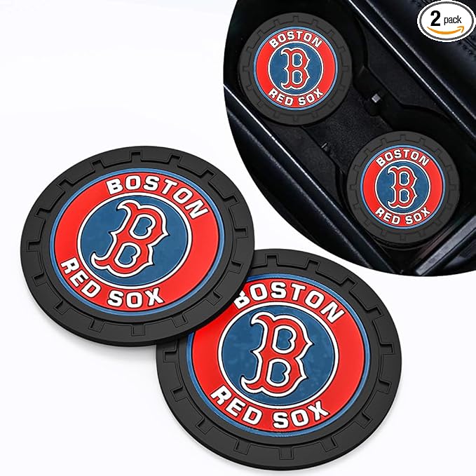 Silicone Red Sox Car Cup Holder Coasters,Baseball Fans Car Coasters for Boston Red Sox Fans, Non-Slip Universal Fit Cup Holder Insert