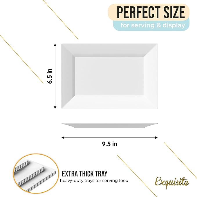 Exquisite Plastic Serving Trays For Party - 40 Pcs 9.5 Inch White Serving Platters, Disposable Party Trays For Food, Catering & Buffet