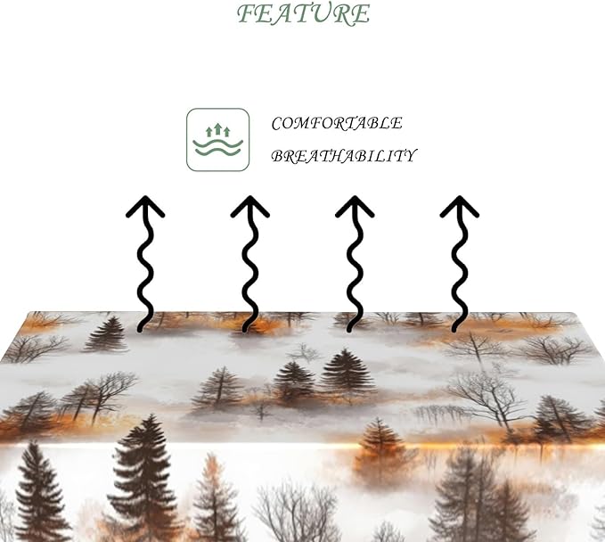 60x120 Inch Nature Rectangle Tablecloth Watercolor Autumn Forest Misty Pine Tree Sunrise Table Cloth Waterproof Reusable Table Cover for Dining Home Kitchen Thanksgiving Picnic BBQ