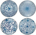 Foraineam Set of 4 Blue and White Porcelain Serving Plates Floral Dinner Shallow Plates Appetizer Salad Dessert Snack Plate Set by Foraineam