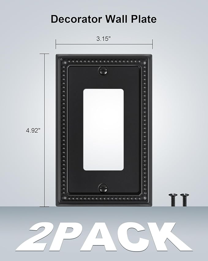 2-Pack Decorator Outlet Cover Plate, Pearls Decorative Switch Plates and Outlet Covers, Black Metal Wall Plates for Electrical Outlets, Receptacle, GFCI Outlet, Dimmer Switch