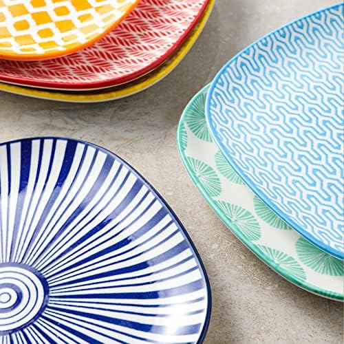Selamica Porcelain Square Dessert Salad Pasta Plates 7.6 inches ceramic plates set of 6 microwave/dishwasher/oven safe, Assorted Colors - Image 5