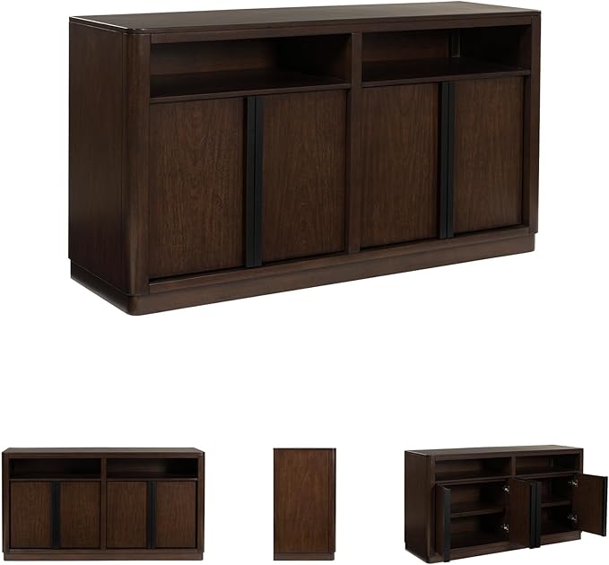 Signature Design by Ashley Kendamor Contemporary Dining Server with Open Cubby and Adjustable Shelves, Dark Brown
