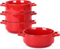 vicrays Ceramic Soup Bowls with Handles, 24 Oz Porcelain Soup Crocks for French Onion Soup, Cereal, Beef Stew, Chill, Pasta, Pot Pies, Microwave and Oven Safe, Set of 4 (Red)