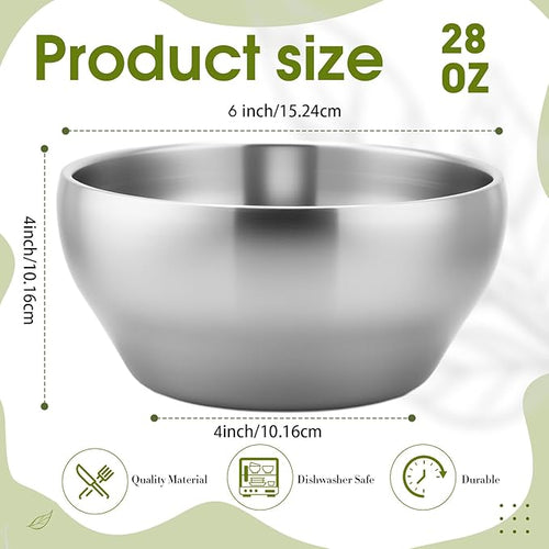 12 Pack Stainless Steel Bowls Bulk SUS304 Double Wall Insulated Bowls Matte Brushed Metal Soup Bowl for Rice Salad Noodle Snack Cereal Ice Cream Serving Mixing Prep (28 oz)