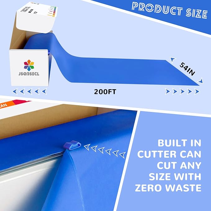 54 Inch X 200 Feet Plastic Table Cover Roll with Convenient Slide Cutter, Disposable Plastic Table Cloth Roll with Cut-to-Size Design for Weddings, Banquets, Parties (Blue)