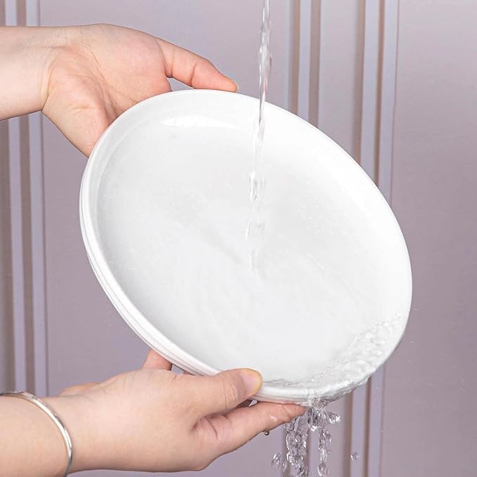 White Salad Plates Set of 6, 8 Inch Small Ceramic Ribbed Texture Dinner Plates, Kitchen Serving Dishes for Appetizer, Dessert, Microwave & Dishwasher Safe, Scratch Resistant