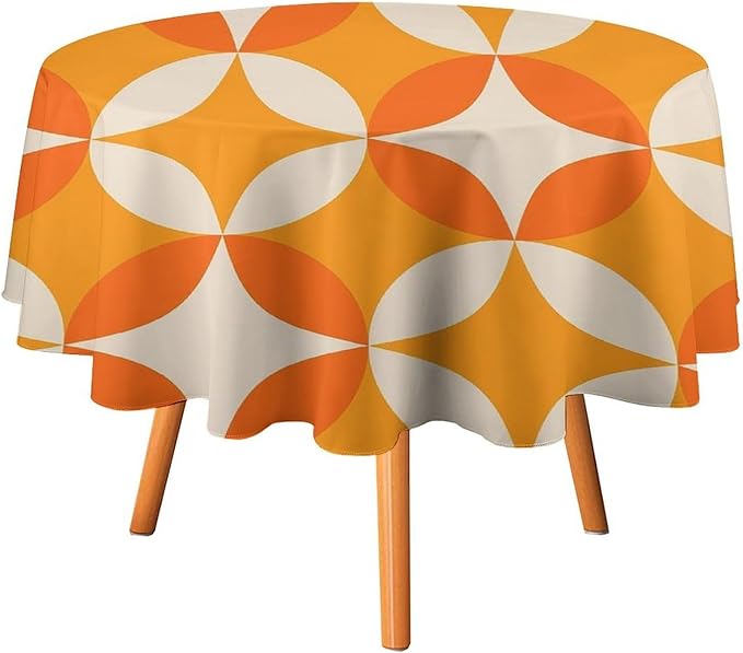 Retro Mid Century Round Tablecloth, Abstract Geometric Mid Century Colorful Pattern Print Tablecloth for Home Party Dining Room Kitchen Decor 36Inch(90cm)