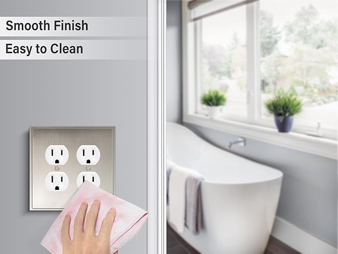 Henne Bery Soft Modern Decorative Wall Plate Switch Plate Outlet Cover (Double Duplex, Satin Nickel)