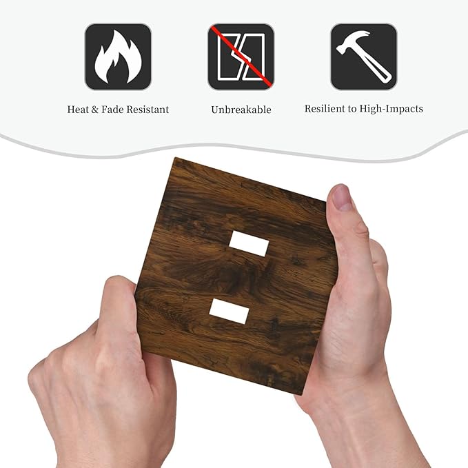 Decorative Light Switch Cover Brown Rustic Wood Grain Vintage Wooden Texture 2 Gang Wall Plate Double Toggle Switch Plate Receptacle Electrical Outlet Cover Switchplate for Cabin Bedroom（2 Pack）