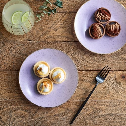 PLASTICPRO 32 Pack Elegant Disposable Plastic Plates Combo Set Includes 16 Dinner Plates and 16 Salad Plates Heavy Duty Fancy Party Plates Purple Granite Plates with Gold rim - Image 6