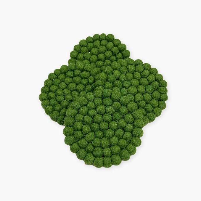 Humble Hilo Handmade Felt Coaster, 3.9 inches, Set of 4 (Green)