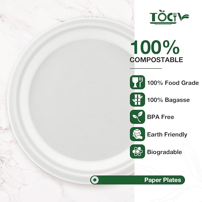 Compostable Paper Plates 10 inch 144 Count Disposable Heavy Duty Large Party Plates Bulk for Dinner Appetizer Dessert Cake Birthday Holiday Party Supplies White