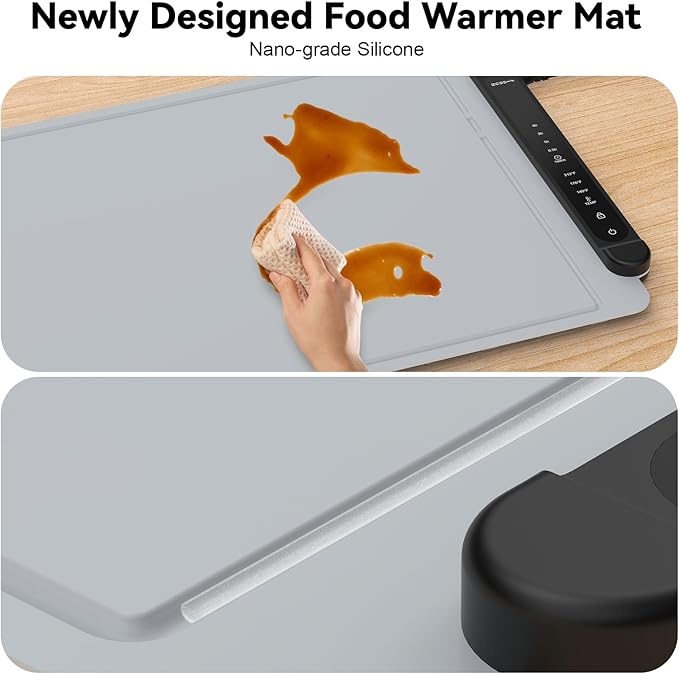 Warming Mat for Food Extra Large: 36"X16" Adjustable Silicone Food Warming Mat Heating Pad Food Warming Pad for Kitchen Counter Warming Trays for Buffets Party Hot Plates for Countertop Silver Grey