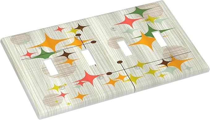 Light Switch Cover Mid Century Modern Retro Stars 4 Gang Switch Plate Quad Toggle Wall Plates Decorative Switchplate Electrical Outlet Cover for Bathroom Bedroom Decor