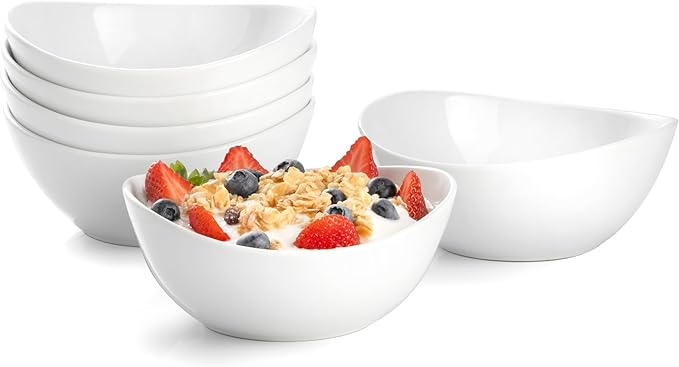 Porcelain Bowls, 20 OZ Ceramic Serving Bowls for Ceral,Stackable Set of 6 Plates for Condiment Souup, Fruits, Rice, Pure White (6 Inch(20 Ounce))