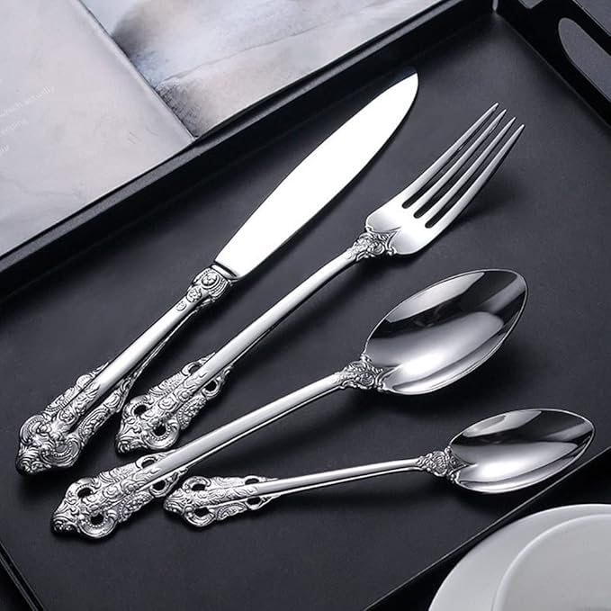 Silverware Set for 16 Durable 18/10 Stainless Steel Flatware Set Palace Style Modern Cutlery Utensils Set 64 Piece Include Knives Forks and Spoons Tableware Set for Home Kitchen Restaurant