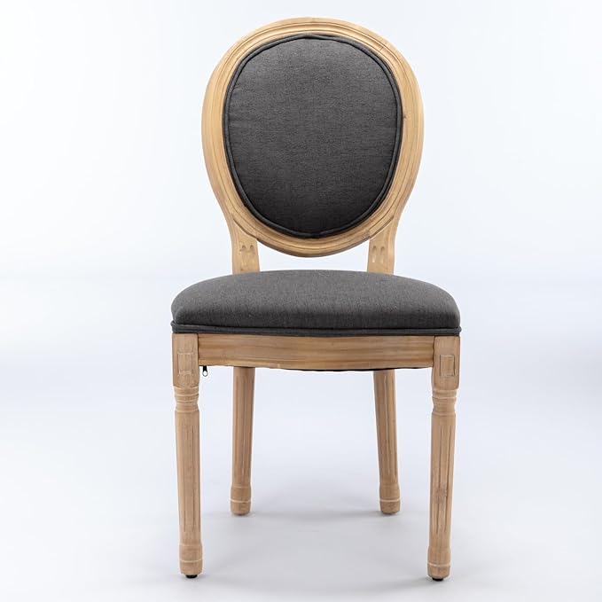 Ball & Cast French Vintage Upholstered Dining Chairs Set of 2, Farmhouse Antique Painting Wooden Kitchen Side-Chairs with Carved Solid Wood Frame, 2-Piece Curved Backrest Louis Chair, Linen Gray