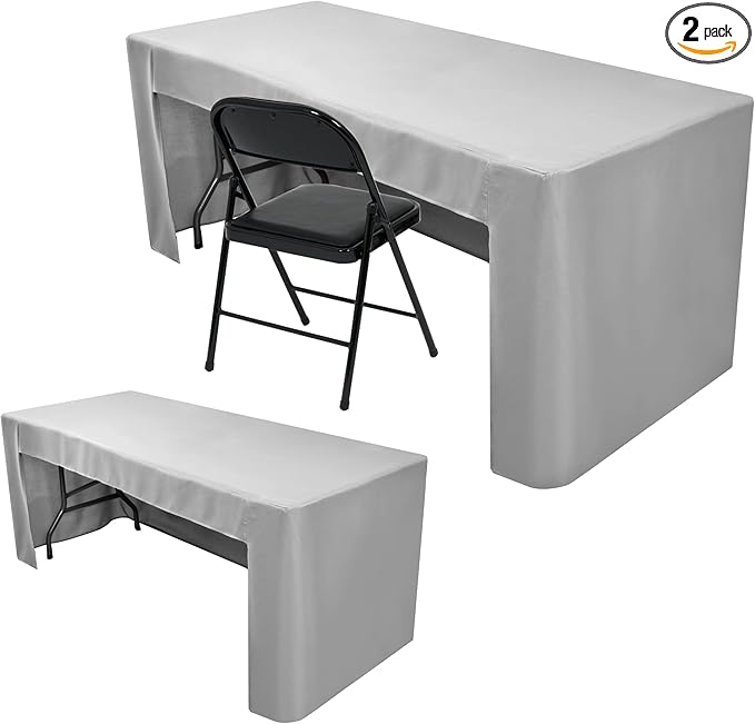 Nasitos 2 Pack Silver Fitted Tablecloth for 4 Foot Tables-Open Back Folding Table Cover Washable and Wrinkle Resistant Table Cloth for Parties, Wedding, Banquet, Jewelry Shows, Craft Fair, Cocktails