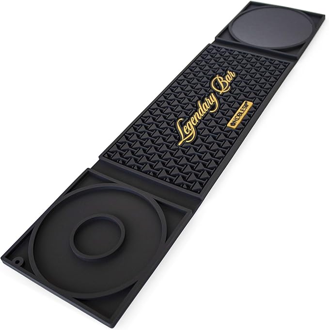 NobleSip Bar Mat 3in1 𝗜𝗡𝗡𝗢𝗩𝗔𝗧𝗜𝗩𝗘 with Cutting Board and Glass Rimmer "Legendary Bar". Upgrade your commercial cocktail station, or home bar with a multifunctional, compact, and stylish mat