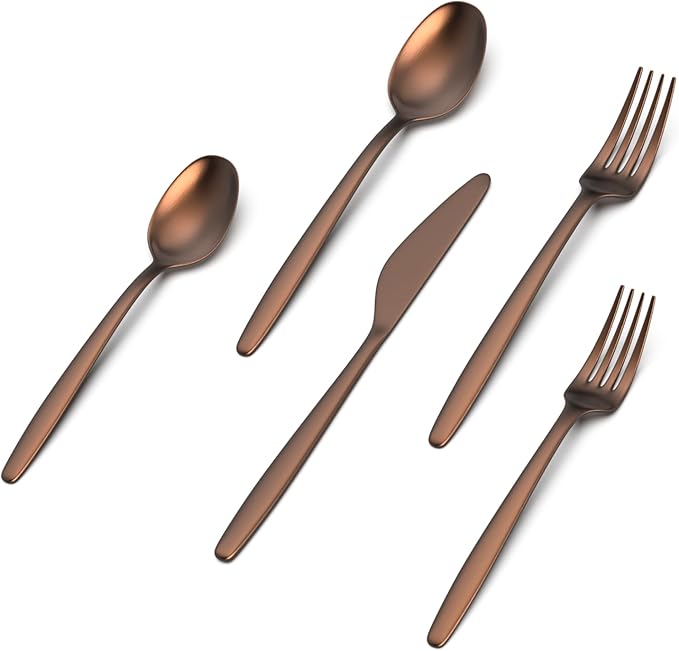JazzUpCo Tia Flatware non toxic 18/10 stainless steel dishwasher safe (Matte Rose Gold, 4 Person Set (20 Pieces))