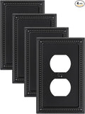 4-Pack Duplex Outlet Cover, Black Metal Wall Plates for Electrical Outlets, 1 Gang Receptacle Light Switch Cover, Pearls Beaded Decorative Switch Plates and Outlet Covers