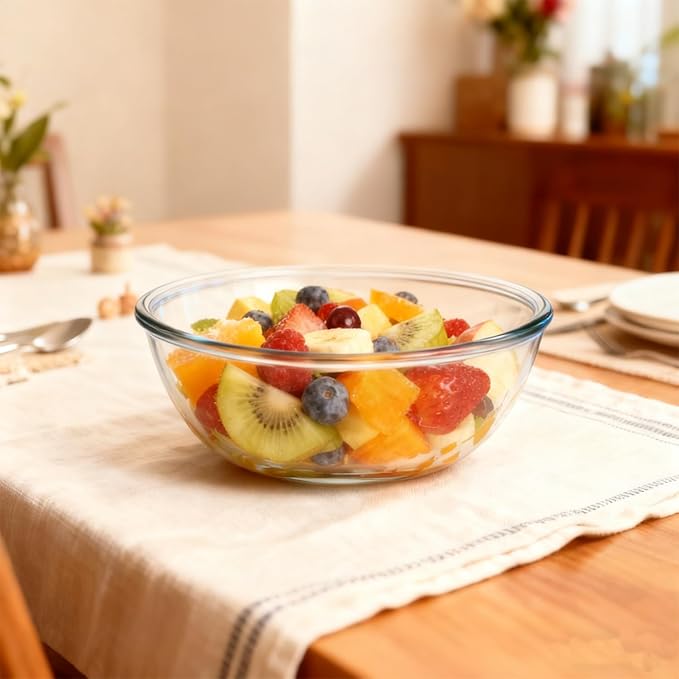4.7 Qt Extra Large Glass Mixing Bowls, Clear Glass Bowl with Lid, Big Salad Bowl for Salad Fruit Bread Storage