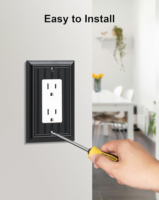 6-Pack Classic Beadboard Decorator Wall Plate Cover, Black Decorative Switch Plates and Outlet Covers, Durable Natural Bamboo Fiber Wall Plates for Electrical Outlets, Receptacle, GFCI Outlet