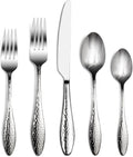 Alata Emma 60-Piece 18/10 Silverware Set, Hammered Flatware Set, Heavy Duty Stainless Steel Cutlery Set, Modern Kitchen Utensils, Dinnerware Sets Service for 12, Mirror Polished & Dishwasher Safe