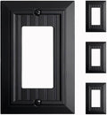 Beadboard Outlet Covers Wall Plates, Bamboo Fiber Light Switch Covers, Natural Material Electric Receptacle Decorative Switch Plate Outlet Cover Matte Black (1 Gang Decorator 4 Pack)