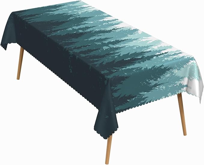 52x70 Inch Nature Rectangular Tablecloth Forest Silhouette Painting Table Cloth Waterproof Durable Table Cover for Picnic Indoor Gaming Room Decor