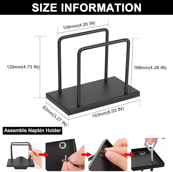 Livabber Napkin Holder, Metal Napkin Storage Modern Freestanding Tissue Paper Dispenser for Table Kitchen Countertop (Metal Base, Black)