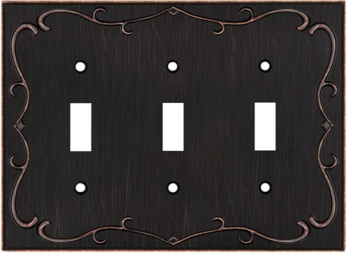 French Cabriole Decorative Wall Plate Switch Plate Outlet Cover (Triple Toggle, Aged Bronze)
