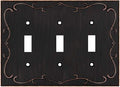French Cabriole Decorative Wall Plate Switch Plate Outlet Cover (Triple Toggle, Aged Bronze)