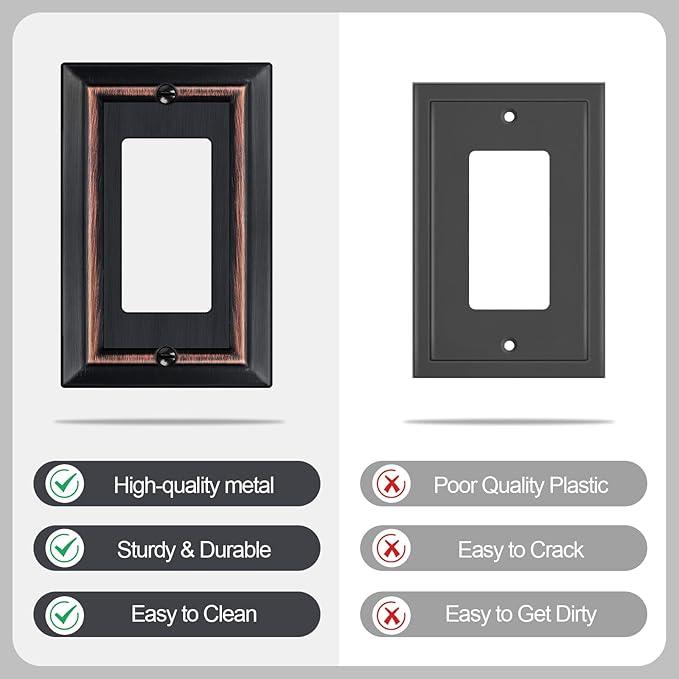 Metal Wall Plate for Electrical Outlets, Decorative Aged Bronze Switch Plates Outlet Cover, Light Switch Cover Plate, 1-Gang Wall Plates (Single Decoretor, 6 Pack)
